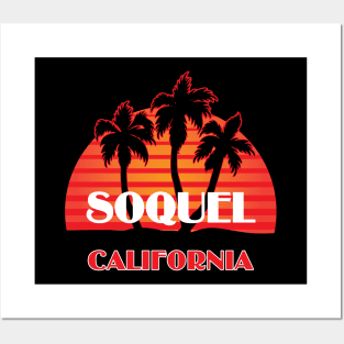 Soquel City California Logo Palms Sunset Posters and Art